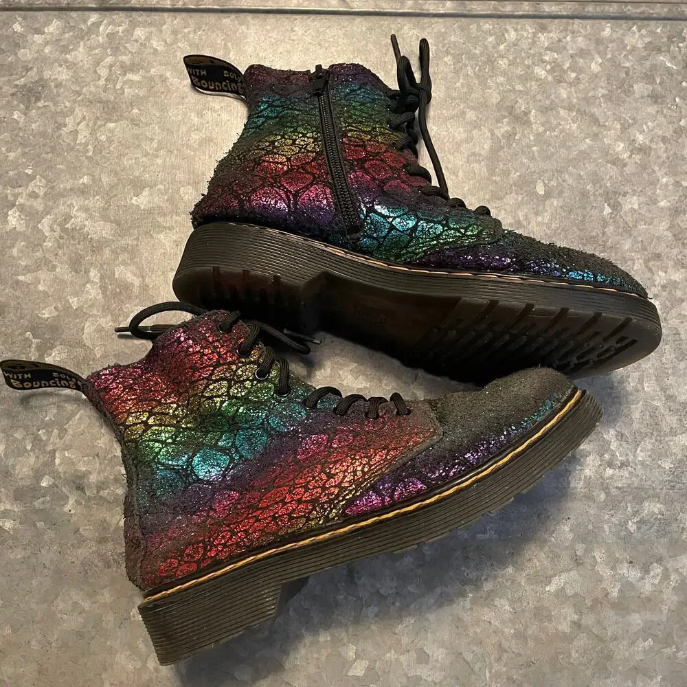 Dr Martens 1460 Pascal J Rainbow Crocodile Metallic Suede Boots Youth Kids 3